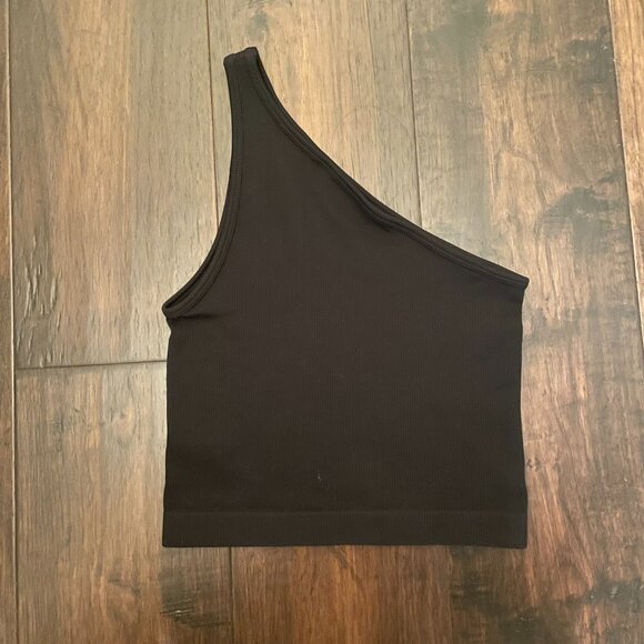Target One- Shoulder Ribbed Black Top - Picture 2 of 3